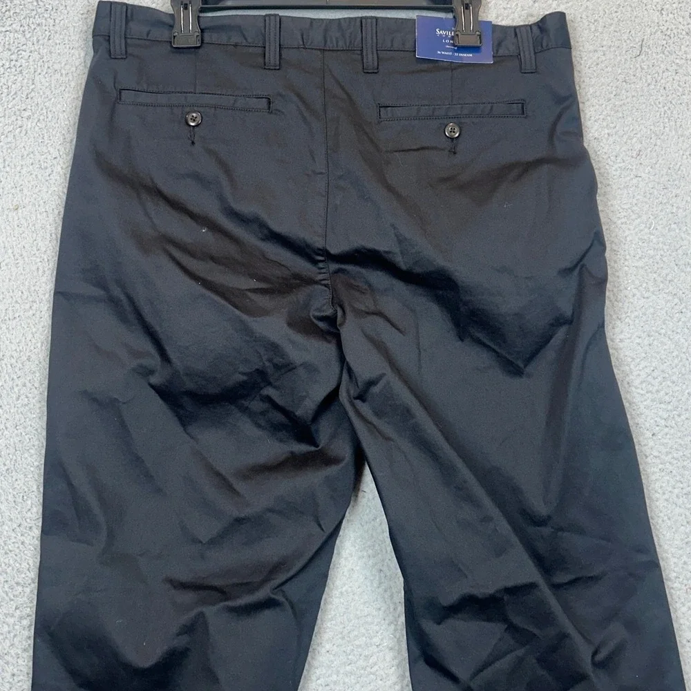 NEW Savile Row Company Pants Mens 36X32 Black Chino Stretch Flat Front Casual